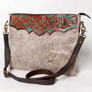 Sac en cuir de vachette Western Sac en cuir de bohème Sac à main en cuir de vachette Western de créateur usiné à fleurs Sac à main sculpté à la main - Product Image 4