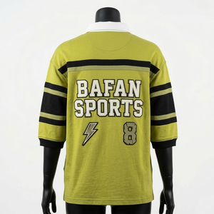 เสื้อรักบี้ผู้หญิง ผ้าถักผสมคอตตอนโพลีเอสเตอร์ ทนทาน สีเขียวมะนาว แถบสีดำ ปักโลโก้ตามสั่ง เสื้อรักบี้ผู้หญิง ผ้าฝ้าย - Product Image 5