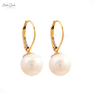 Pendientes de aro de perlas de agua dulce de 9mm de alta venta, pendientes de mujer con palanca de oro amarillo sólido de 14K, compra al por mayor directa de la India - Product Image 4