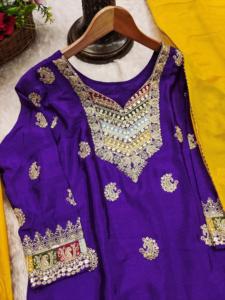 Último traje Sharara de seda Chinon pura pakistaní indio con trabajo de lujo étnico para ropa de Festival exclusiva para mujeres más vendidas - Product Image 2