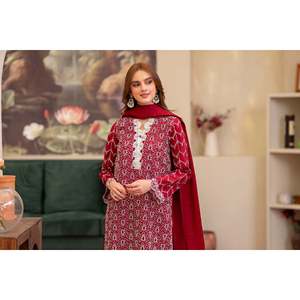MIRAKHI Ensemble 3 pièces brodé ChickenKari en tissu Lawn avec dupatta en tissu slub tubulaire pour Printemps/Été-BIC-2835 - Product Image 6