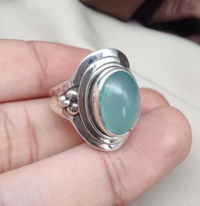 Anillo de Aguamarina de Plata de Ley 925, cabujón ovalado, bisel moderno, joyería de piedras preciosas naturales hechas a mano, venta al por mayor - Product Image 5