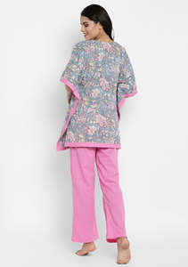 Women's Stylish Silk Kaftan Exclusive Digital Printed Lady Elegance Floral Printed Short Women Kaftan Top With Solid Color <b>Pant</b> - Product Image 4
