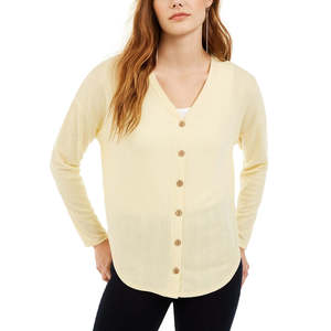 Top corto da ragazza con stampa a righe e bottoni sul davanti, colore rosa, per la stagione autunnale, taglia M - Giallo - Product Image 1