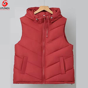 Chaleco Acolchado de Mujer, Impermeable, Tejido, con Cierre de Cremallera, Ecológico, sin Mangas, con Capucha - Product Image 1