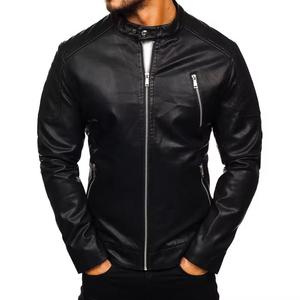 Veste en cuir de moto simple automne hiver veste slim à revers de couleur unie pour hommes - Product Image 1
