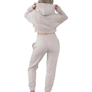 <b>Women's</b> Cotton <b>Jogger</b> Tracksuit Set Solid Color Casual Workout <b>Outfit</b> Lace Vintage Pattern Hole Decorations for Winter Season - Product Image 4