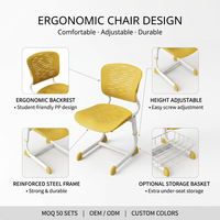 Bureau et chaise d'école modernes en métal réglables et confortables avec crochet latéral pour salle de classe