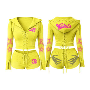 Ensemble deux pièces sexy en velours rose pour femme, haut court zippé et short au-dessus du genou, style décontracté personnalisé, haute qualité, collection hiver - Product Image 2