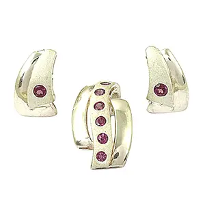 Women's Silver Hoop <b>Stud</b> <b>Earrings</b> with Pink Gemstones Fashion Jewelry - Product Image 3