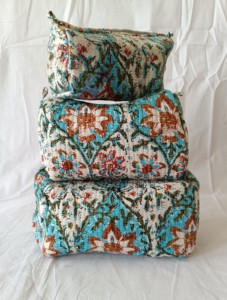 Eco-Friendly for <b>Bag</b> for Women Indian Lotus Hand Block Printed Traveling <b>Makeup</b> Pouches Cotton <b>Quilted</b> Zipper - Product Image 1