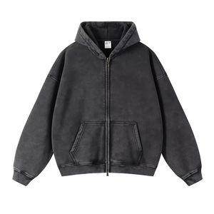 Hombres de peso pesado personalizado con capucha Streetwear sudaderas con capucha de alta calidad con cremallera bordada piedra ácido lavado Sudadera con capucha - Product Image 1