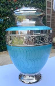 Urna Funeraria de Latón para Cenizas de Adultos, Color Aqua y Plata, para Cenizas Humanas, Urnas de Aluminio para Cenizas Humanas - Product Image 2