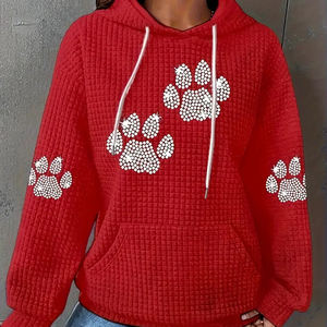 Sweat à capuche athlétique en strass pour femmes 100% coton prix usine différents modèles et tailles hiver col à capuche logo avant - Product Image 1