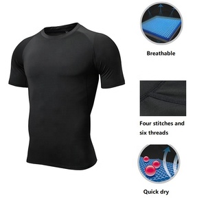 T-shirt de fitness à manches courtes pour hommes Vêtements de sport à séchage rapide Respirant Entraînement Compression Fit Impression de logo personnalisable - Product Image 2