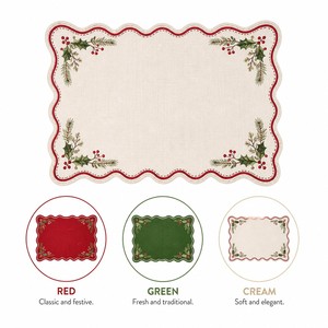 Christmas Placemat Red Embroidered Linen <b>Table</b> <b>Mat</b> Scalloped Edge Holiday <b>Table</b> Decoration for Christmas <b>Dinner</b> Party - Product Image 6