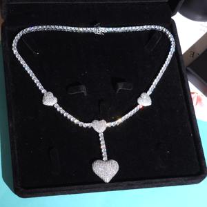 Cadena de Tenis Redonda con Diamantes de Moissanita VVS en Plata 925 con Colgante de Corazón con Incrustaciones de Diamantes, Collar para Regalo de San Valentín a Bajo Precio - Product Image 2