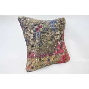 Multicolor Wool Patchwork Kantha <b>Pillow</b> 12x12 Inches Woven with Vintage Pattern <b>Decorative</b> & <b>Throw</b> <b>Pillow</b> - Product Image 2