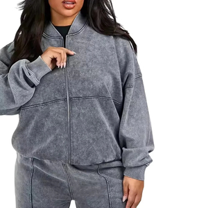 Ensemble de survêtement pour femmes, gris, en molleton, décontracté, coupe ample, pantalon et veste longs avec poche, respirant, pour toutes les saisons - Product Image 6