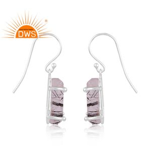 Boucles d'oreilles pendantes en argent sterling fin, pierre Rutile noire naturelle, fabricant de bijoux personnalisés - Product Image 3