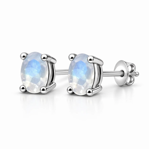 Pendientes de tuerca geométricos de piedra lunar con corte ovalado, chapados en rodio, de plata de ley, para fiestas infantiles, regalo de aniversario, venta al por mayor, de moda, para bodas - Product Image 3