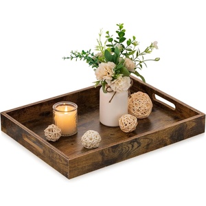 Elegante bandeja de servicio de madera de color natural con asas para el desayuno, café, aperitivos, fiestas, decoración del hogar - Product Image 1