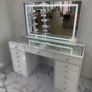 Table de maquillage pratique en panneaux de bois, montage facile, lumière <span class=keywords><strong>LED</strong></span> à luminosité réglable pour les marchés de détail, miroir de coiffeuse - Product Image 4
