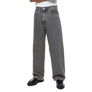 Pantalones vaqueros holgados con lavado ácido para hombre, ropa de calle informal con botones, pantalones vaqueros de longitud completa de cintura alta, pierna ancha sólida para primavera - Product Image 1