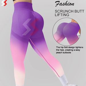 Shorts de sport sans couture pour femmes, coupe ajustée, taille haute, effet push-up, dégradé de couleurs, leggings de yoga extensibles, prix bas, OEM - Product Image 6