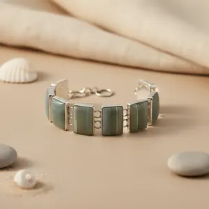 กำไลข้อมือหินอาเกตสีเงินสำหรับผู้หญิง เครื่องประดับพุทธศาสนาคลาสสิกสำหรับสวมใส่ในชีวิตประจำวัน ของขวัญวันครบรอบ ประดับด้วยเทอร์ควอยซ์และเพชร - Product Image 2