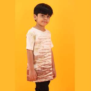 T-shirt tricoté en pur coton, longueur régulière, col rond, demi manches, sable, Tie and Dye, 100% - Product Image 6