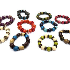 Handmade Tagua <b>Beaded</b> <b>Bracelet</b> Eco-Friendly Fashion Artisan Jewelry with Vegetable Ivory Shapes in Bold Colors - Product Image 1