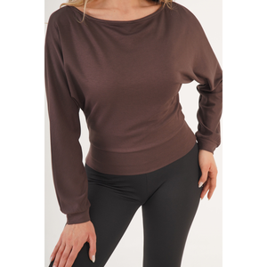 Blusa Elegante para Mujer LUSTRIN, Color Marrón, Tela Oys, Manga Murciélago, Cuello en V, Corte Holgado, para Uso Diario Informal y Venta al Por Mayor - Product Image 4