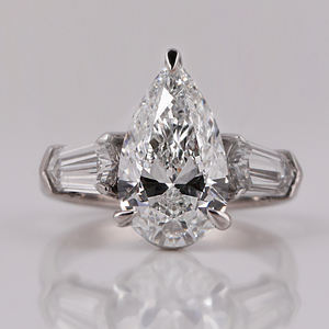 Custom Pear Cut Lab Grown Diamond three Stone Engagement Ring with Teper Cut Diamond 18KT <b>Solid</b> Gold Anniversary Gift Ring - Product Image 1