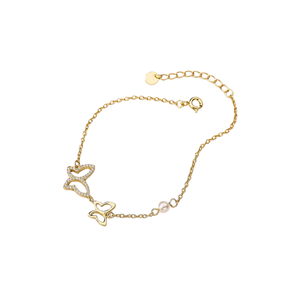 Plata de Ley S925, Diseño Hueco de Mariposa y Corazón con Circones, Baño de Rodio y Oro, Incrustaciones de Diamantes, Patrón Floral Religioso, Perlas - Product Image 2