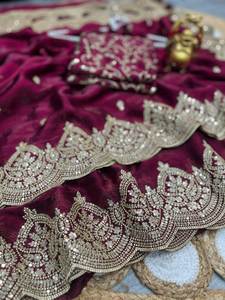 Elegant Designer Crush Dola <b>Silk</b> Saree Soft <b>Fabric</b> Indian Traditional Party Wear Wholesale for Indian & Pakistani Clothing - Product Image 4