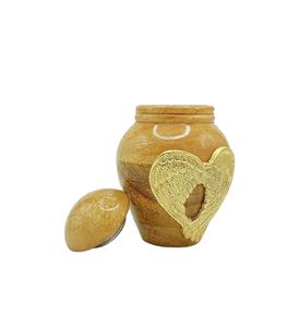 Wooden Cremation Urns for Ashes Adult Male/Female -Beautiful Unique 3D Style Decorative Urns W/<b>Velvet</b> <b>Bag</b> -5" Mango (Angel Wings - Product Image 1