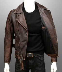 Chaqueta de piloto Vintage de otoño, piel de vaca personalizada, cuero genuino, ropa de calle hecha a mano, abrigo corto Punk para motocicleta, cremallera, lona delgada - Product Image 3