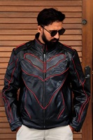 Veste en cuir d'agneau véritable pour homme de haute qualité, design élégant et ajusté, logo frontal, respirante, rouge, vente en gros, coupe-vent