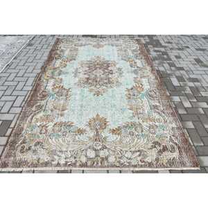 Turkish 5.7x9 ft Rug, Vintage Rug, <b>Brown</b> Floral Rug <b>Wool</b> - Product Image 1