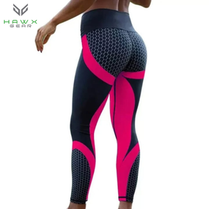 Venta al por mayor medias atléticas Leggings mujeres cintura alta Patchwork malla 100% algodón secado rápido transpirable activo Fitness deportes - Product Image 4