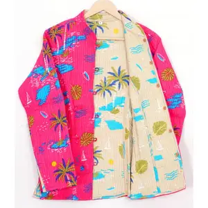 批发制造可逆花卉绗缝夹克印度棉女被子夹克双面夹克女士冬季