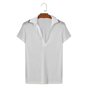 Camisetas de Moda para Hombre, Ajustadas, a Rayas, con Cuello en V, Estilo Casual, Ropa de Calle, Manga Corta - Product Image 2