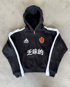 Conjunto de Sudadera con Capucha y Cremallera, Pantalones de Chándal de Pierna Ancha Lavados con Ácido, Parche Estampado DTG de Algodón 100% Personalizado para Hombre - Product Image 2