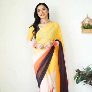 Prêt-à-porter de créateur Georgette Saree Wedding and Party Wear pour les femmes américaines Silky Pakistanais Style - Product Image 1
