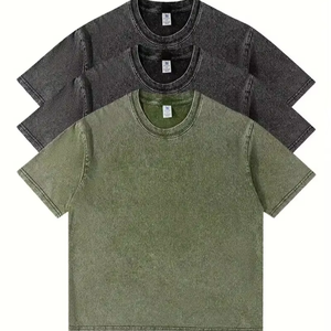 3pcs Hommes Lourds 100% Coton Vintage Washed T-Shirts Oversized Relaxed Fit Summer Casual Tees Soft Breathable Bangladesh - Product Image 1
