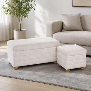 Panca contenitore in tessuto Teddy Fleece con gambe in legno massello, poggiapiedi contenitore quadrato/rettangolare - Product Image 4