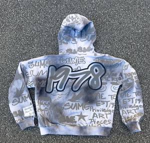 Venta al por mayor 3M reflectante pantalla impresa letra Logo gráfico Vintage Streetwear lavado sucio francés Terry Graffiti holgado chándal - Product Image 2