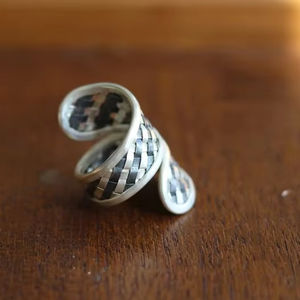 Handmade 925 Sterling <b>Silver</b> Statement Jewelry <b>Adjustable</b> Basket Weave Two Tone <b>Ring</b> Bohemian Style Christian Religious Symbol - Product Image 4