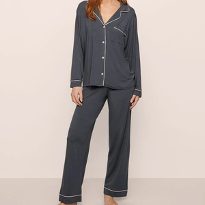 Modal Long pajamas Set for women two piece Lounge Set custom jersey button up sleepwear Sustainable Women's pyjamas